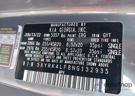 2022 Kia Sorento Sx from USA, damaged, VIN 5XYRK4LF8NG132935